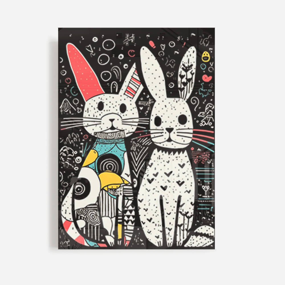 토끼와 고양이 그루지 뷰티 프레임리스액자 블랙